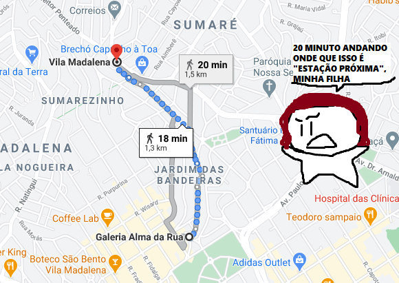 Mapa mostrando a estação de metrô mais próxima do Beco do Batman